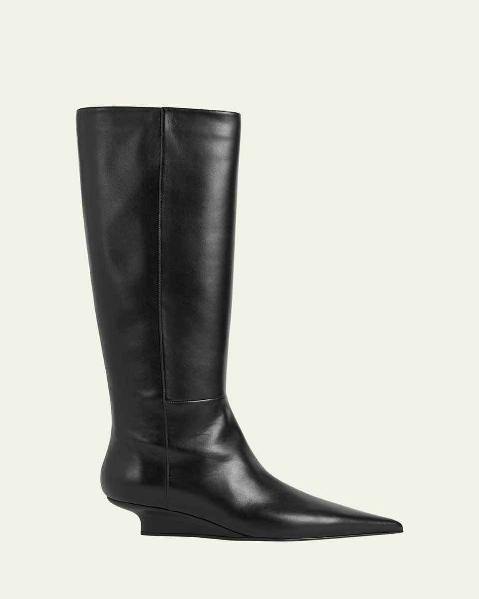 Sharp Leather Knee-High Boots
